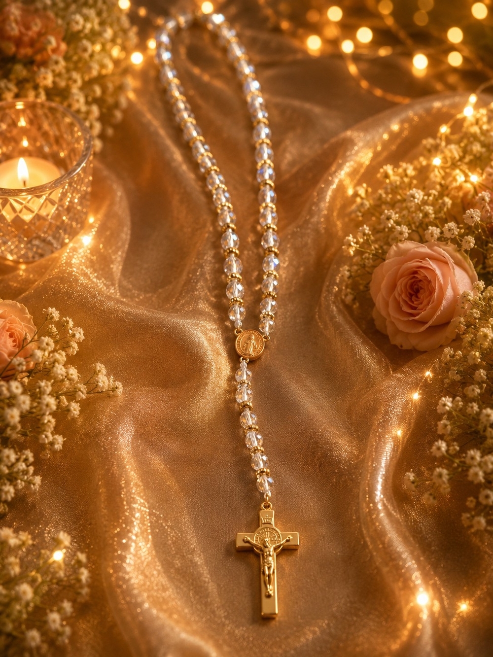 Gold-Tone Crystal Rosary Necklace - Picture 2 of 2